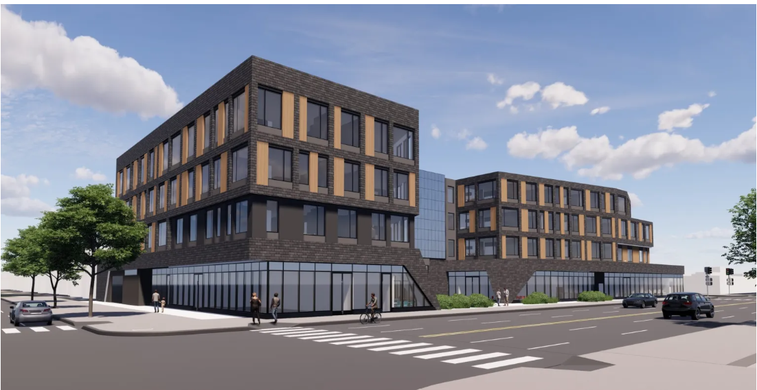 A rendering of the exterior of The Ave.