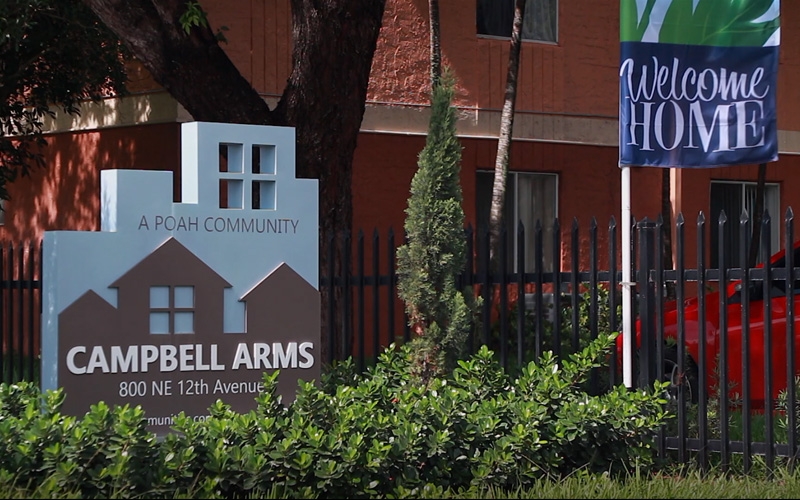 Campbell Arms Apartments Welcome sign