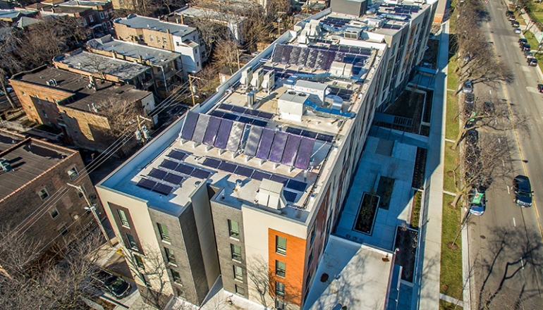 The Burnham roof solar panels taken by drone