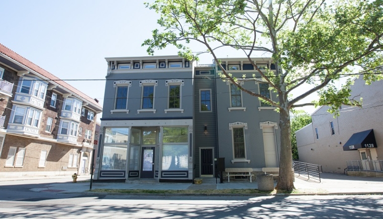 blue building front