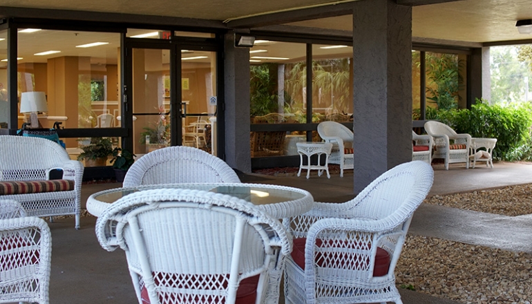 Trinity Towers South outdoor seating area