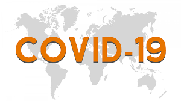 graphic of world map overlaid with COVID-19 text