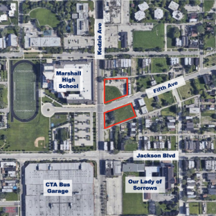 Map of neighborhood, with development area highlighted