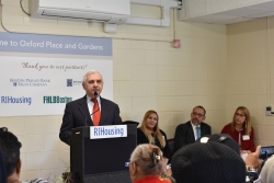 Senator Reed, Rep. Cicilline, Mayor Elorza, state officials, partners and residents celebrate renovations at Rhode Island senior and family housing
